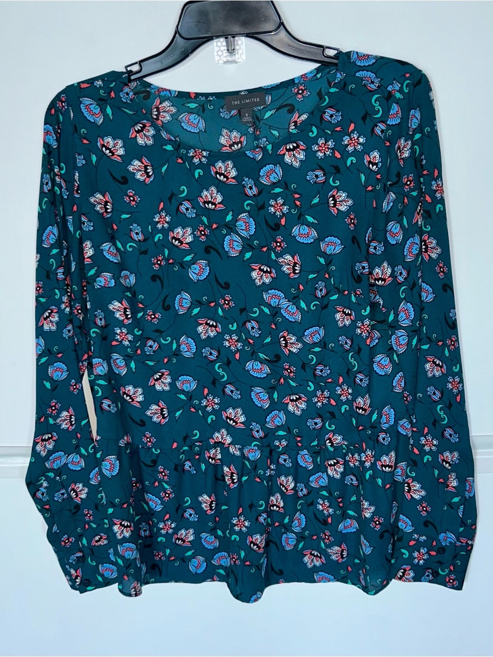 The Limited Teal Floral Peplum Long-Sleeve Blouse. Small